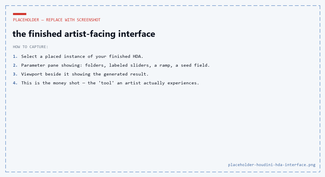 Placeholder with instructions to screenshot the finished HDA parameter interface next to the viewport result