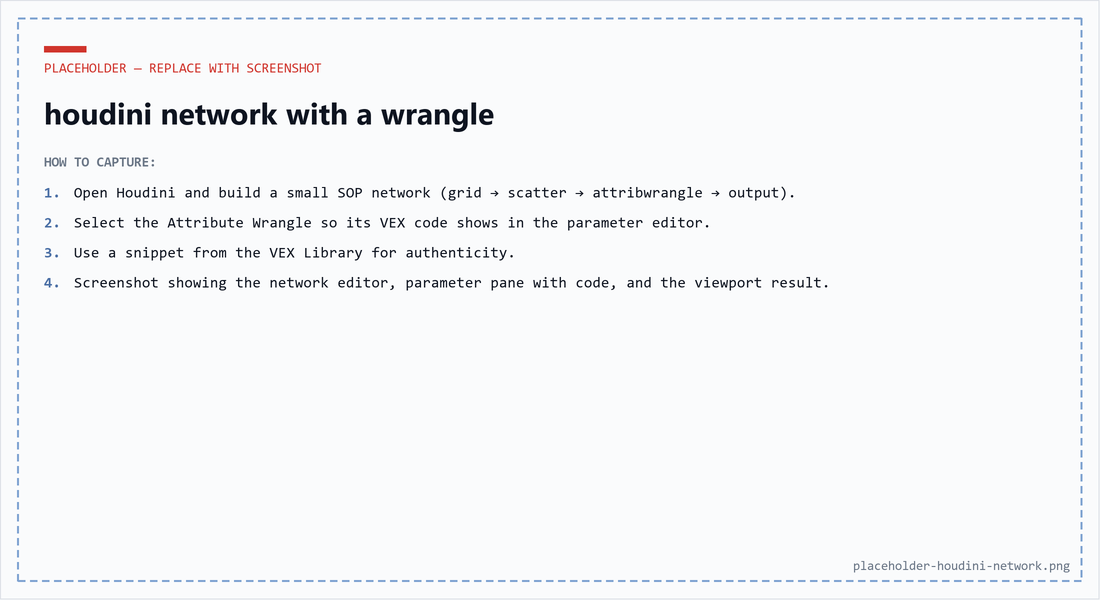 Placeholder with instructions to screenshot a Houdini network with an attribute wrangle